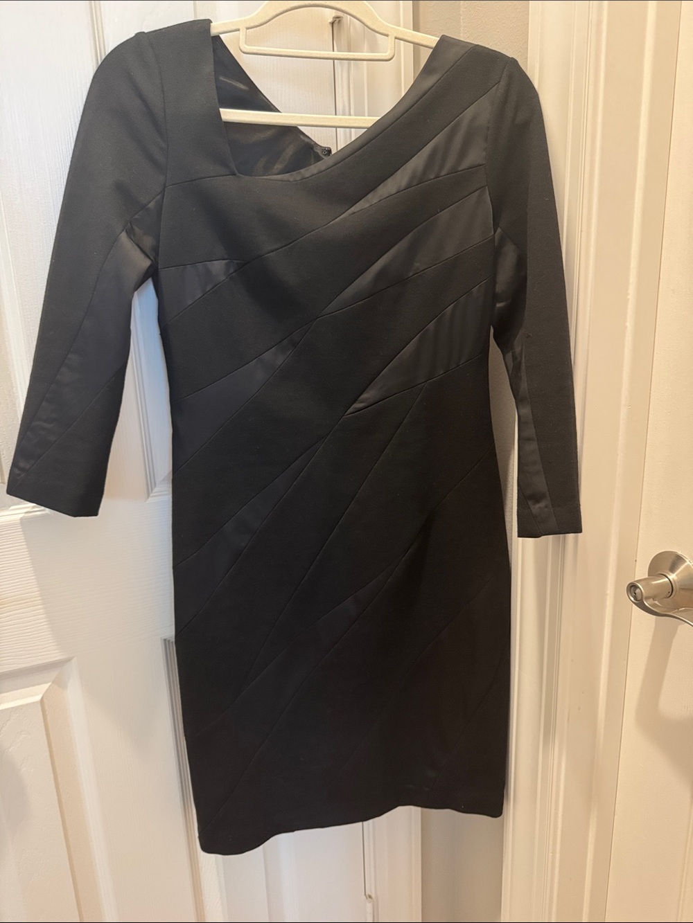 Max & Cleo Black Long Sleeve Ponte Sheath Dress with Diagonal Panels